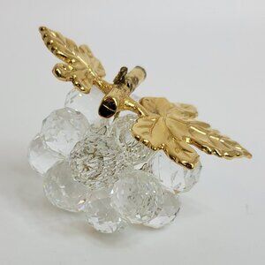 Vintage Heavy Crystal and Brass Grape Cluster Paperweight Art Piece